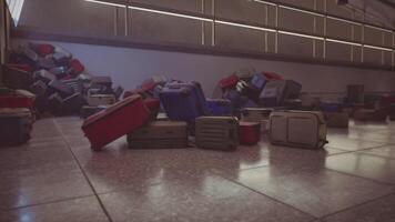 Abandoned airport with scattered luggage lying on the floor in disarray video