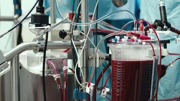 Close-up of an artificial circulation device during heart surgery. Concept of advanced medical technologies. video