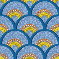 Folk Floral Pattern With Scale Japan Seamless Patterns Flower Traditional Geometric Print Design Ethnic Floral Surface Design. vector