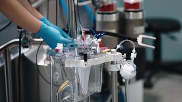 Blood circulation machine in the operating room used during heart surgery. Concept of medical technologies ensuring life support and successful heart surgeries video