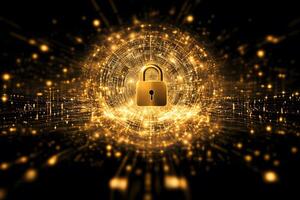 Digital Cybersecurity Lock with Futuristic Technology and Network Protection photo