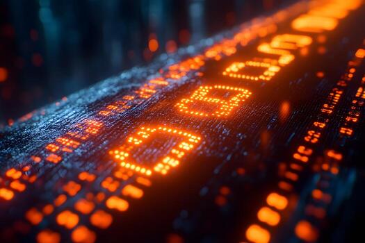 Digital Futurism Concept in Neon Orange Binary Code Visual for Technology Designs photo
