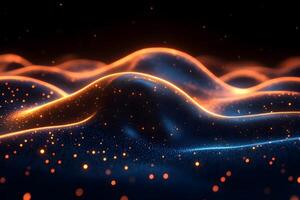 Abstract Digital Waves with Glowing Particles - Futuristic Illuminated Landscape for Design and Background photo