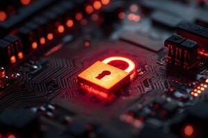 Cybersecurity Concept with Glowing Lock Digital Protection and Data Security Design photo