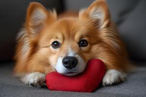 Adorable Dog with Red Heart for Love and Valentine's Day Concepts in Pet Photography photo