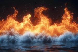 Fiery Ocean Waves Dynamic Contrast Between Fire and Water for Dynamic Design photo