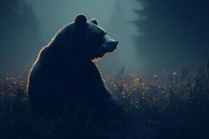 Majestic Bear at Dusk in Serene Forest Setting for Tranquil Nature Concepts photo