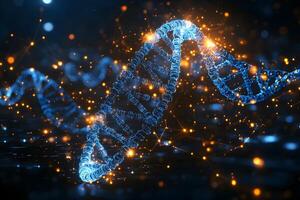 Futuristic DNA Strand Visualization with Glowing Particles for Scientific Research and Innovation photo