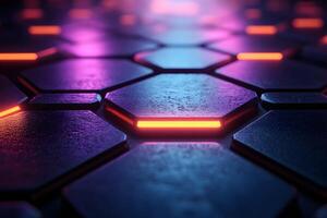 Futuristic Neon Hexagonal Pattern Design for Digital Art and Technology Concepts photo