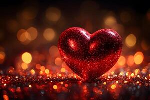 Glittering Red Heart with Bokeh Background for Romantic and Valentine's Day Themes photo