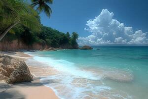 Tropical Paradise Beach with Lush Palms and Azure Ocean for Travel and Relaxation photo