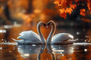 Romantic Swan Pair in Autumnal Setting - Perfect for Wedding Invitations and Romantic Art photo