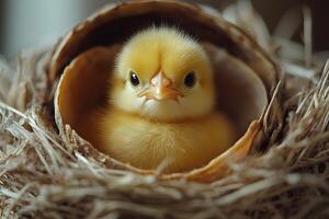 Adorable Yellow Chick in Nesting Shell - Easter and Spring Concept Design photo