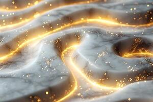 Abstract Marble Terrain with Illuminated Gold Lines for Design and Decor photo