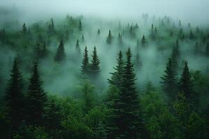 Misty Forest Landscape Serene Nature Scenery for Tranquil Design and Wall Art photo