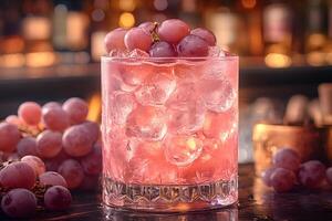 Refreshing Grape Cocktail on Ice in Elegant Bar Setting for Late Night Celebrations photo
