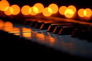 Piano Keys with Warm Bokeh Lights for Music Inspiration and Design photo
