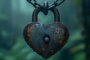 Rustic Heart-Shaped Lock Symbolizing Security and Love in a Natural Setting photo