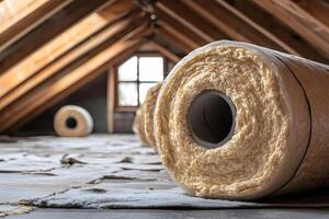 Insulation Rolls in Attic for Energy Efficiency and Home Improvement Projects photo