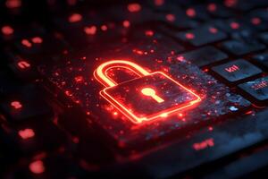 Digital Security Concept with Glowing Padlock on Keyboard for Cyber Protection Design photo