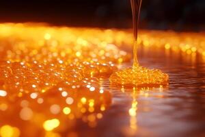 Golden Honey Flowing and Bubbling in Warm Ambient Lighting for Creative Design photo