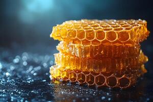 Honeycomb Stack on Dark Background - Natural Sweetness and Texture for Print and Design photo