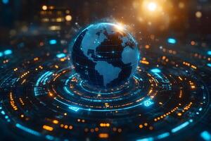 Futuristic Digital Globe Network with Glowing Circuits for Technology Design photo