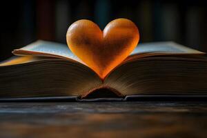 Heart-Shaped Light Illuminating Open Book - Symbol of Love and Knowledge for Educational Design photo