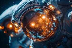 Futuristic Space Exploration Astronauts Reflecting Cosmic Wonders in Outer Space photo