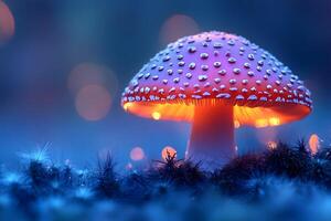 Enchanted Forest Mushroom at Twilight with Illuminated Cap photo