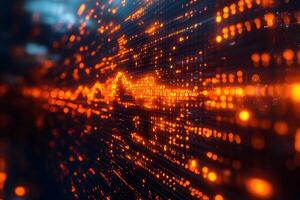 Abstract Digital Data Visualization with Glowing Orange Light Patterns for Technology Design photo