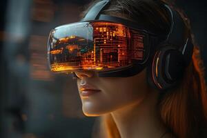 Immersive Technology Experience with Futuristic VR Headset for Augmented Reality Enthusiasts photo