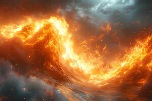 Dynamic Fiery Wave Under Stormy Sky Energy and Chaos in Nature photo