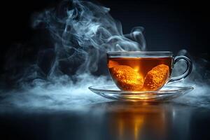 Scented Tea with Citrus Peel Surrounded by Mystical Smoke for Branding and Packaging Design photo