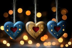 Rustic Heart Decorations with Festive Bokeh Lights for Valentine's Day or Anniversary photo