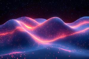 Illuminated Abstract Landscape with Neon Waves and Digital Particles photo