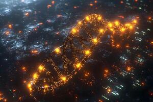 Futuristic Digital DNA Strand in Cybernetic Environment for Biotechnology Visualization photo