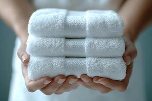 Freshly Laundered Towels in a Spa Setting for Relaxation and Comfort Concepts photo