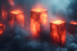Mystical Glowing Pillars in a Dreamy Foggy Landscape for Fantasy Art and Design photo