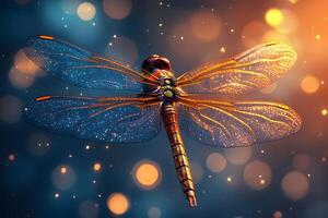 Vibrant Dragonfly in Dreamy Bokeh Setting Nature's Elegance for Art Prints photo