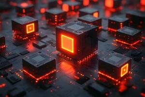 Futuristic Glowing Circuit Board with Illuminated Microchips photo