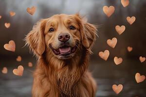 Golden Retriever with Hearts Love, Joy, and Canine Companionship for Pet-Themed Design photo