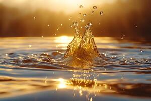 Golden Water Splash at Sunset - Dynamic Nature Photography for Posters and Wall Art photo
