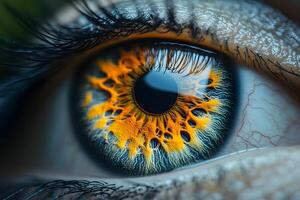 Macro Close-Up of a Vibrant Human Eye with Detailed Iris for Vision and Anatomy Design photo