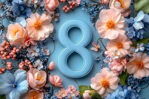 Elegant Floral Design Featuring Blue Number 8 for Spring Decor and Celebration photo