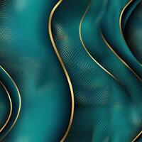 Elegant teal and gold abstract background with smooth curves and wave patterns photo