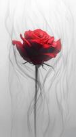 Elegant red rose with smoke effect against soft gray background photo