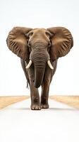 Elephant walking on a road with clear skies in the background photo