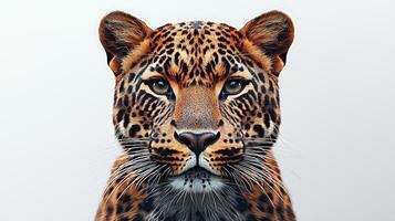 Close-up portrait of a leopard with detailed fur and captivating eyes photo