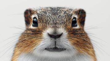 Close-up portrait of a squirrel with detailed fur and striking eyes photo